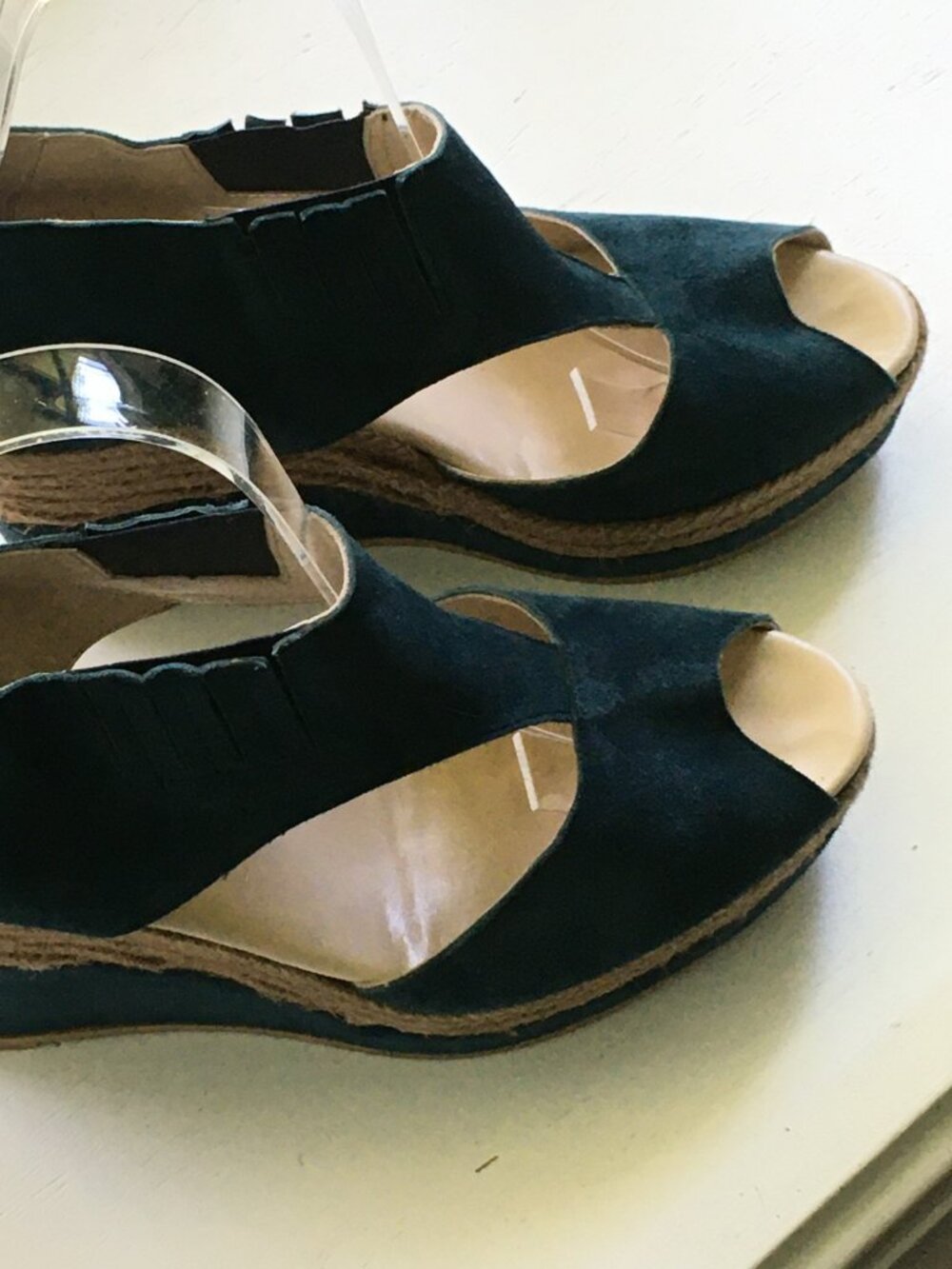 Anthropologie x Maypol Cutout Leather Espadrille Wedge Sandals Teal Size 10